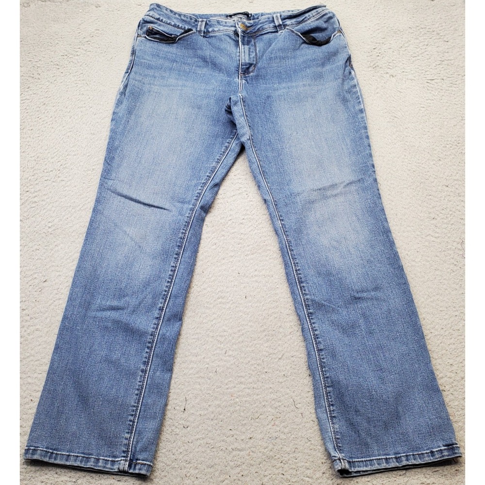Lee Jeans Womens 14M Blue Denim Stretch Perfect Fit Faded Grunge‎ Straight Leg